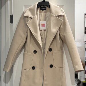 Beige Double Breasted Wool Blend Coat Long Jacket Size XS NWT